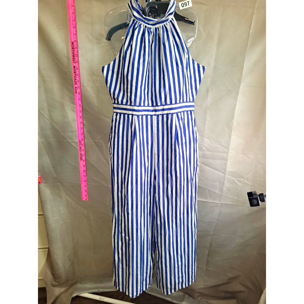 J.CREW Blue White Striped Halter Tie Neck Sleeveless Cotton Jumpsuit 10 H7371